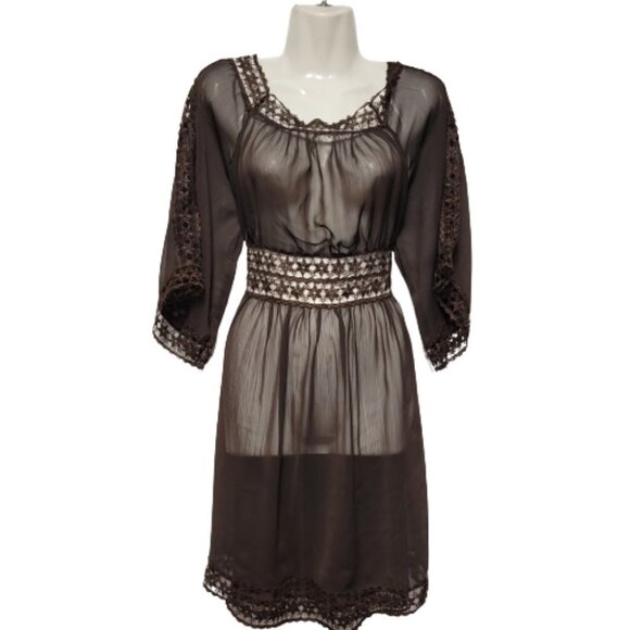 Brown See Through Lace Tunic Top - Picture 1 of 11